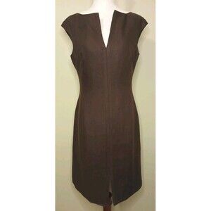 Kay Unger Sz 8 Brown 100% Linen Shift Dress Midi Sleeveless Fully Lined EUC